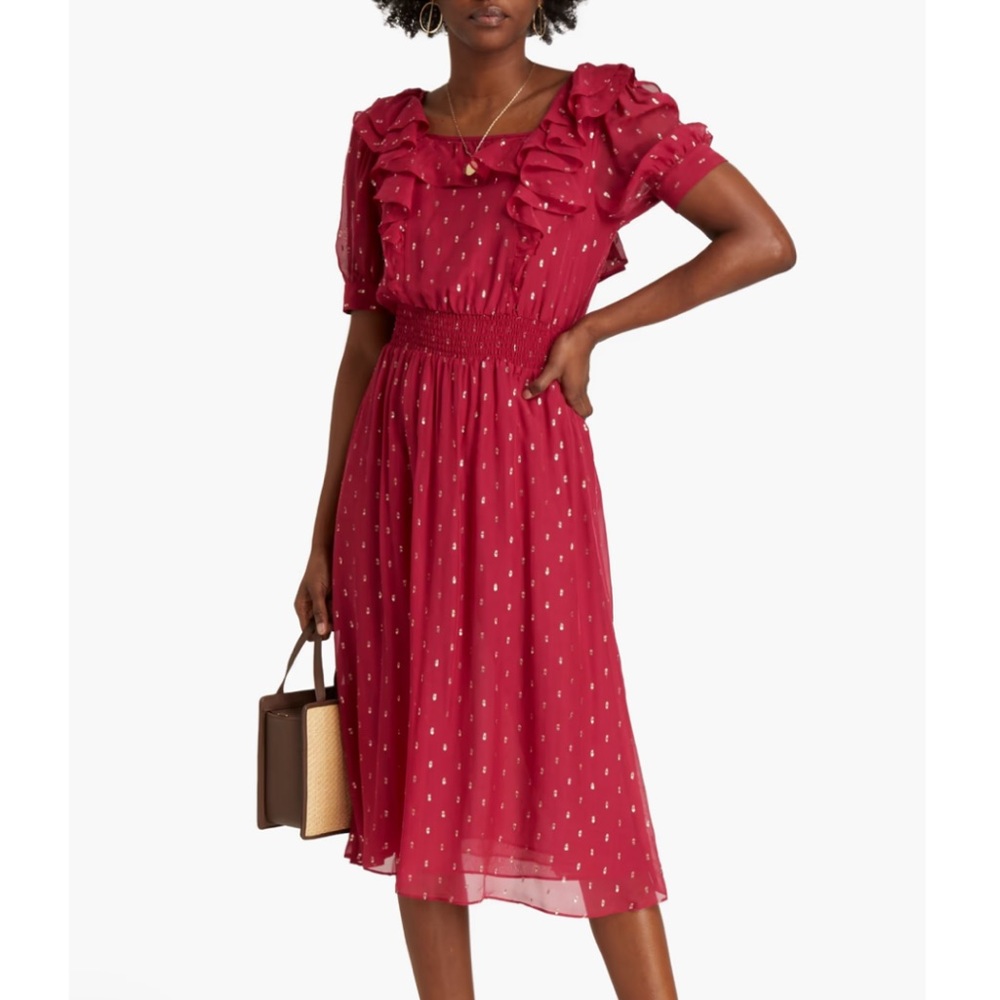 BA&SH Romeo Ruffled Metallic Fil Coupe Georgette Midi Dress Size M New